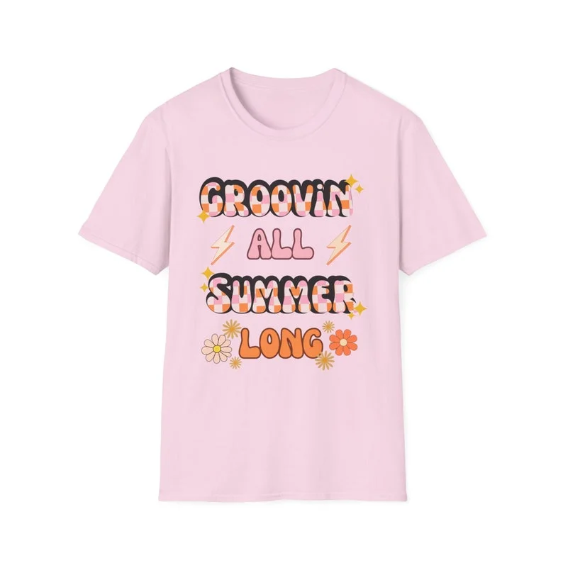 Groovin All Summer Long Retro Summer Beach Vacation Groovy Summer T Shirt Groovy Vibes Checkered Print Y2k  Aesthetic Clothes