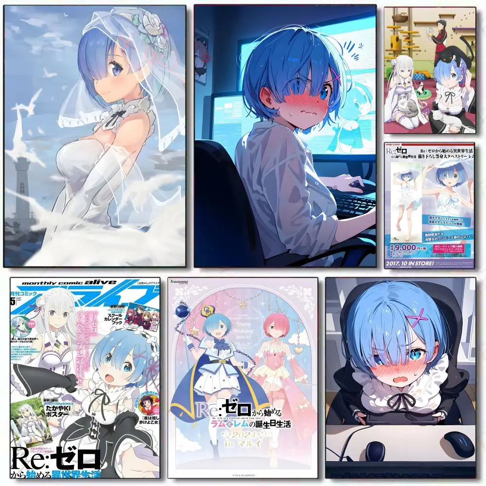 Poster HD PVC selbstklebende Wandkunst – wasserdicht wiederverwendbar für Home Office Cafe Re Zero Rem Anime
