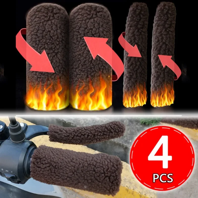 

Simulated Plush Grip Glove Motorcycle Handle Cover For Winter Thick Warm Handle Gloves Covers Universal Scooters Hand Warmer