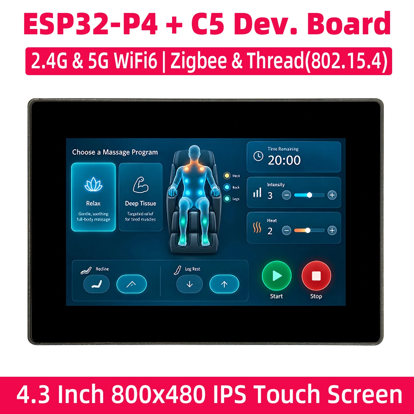ESP32-P4 + C5 Development Board 2.4G & 5G WiFi 6 BT5.0 BLE 4.3 Inch IPS Display 800X480 Touch Screen Zigbee Thread HMI IoT ESP32