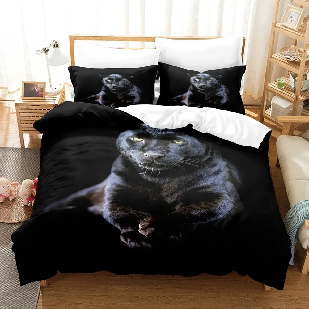 Black Panther Duvet Cover Set King Size Black Leopard Bedding Set For Kids Boys Safari Cheetah Animal Theme 3pcs Quilt Cover