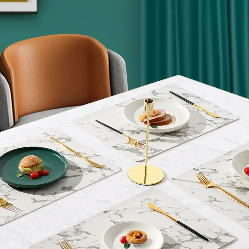 Marble-Pattern PVC Leather Placemats Non-Slip Oilproof Double-Sided Table Mats for Dining Hotels & Home Decor