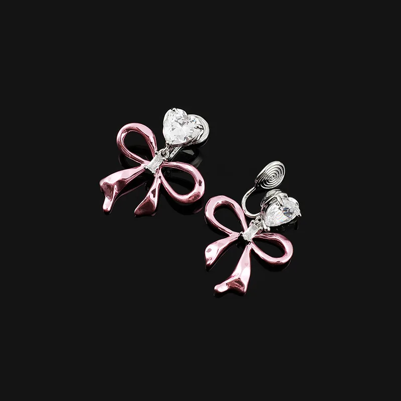 New Women\'s Dopamine Pink Bow Mosquito Incense Plate Ear Clip No Ear Hole Academy Style Love Earnail Jewelry Gift