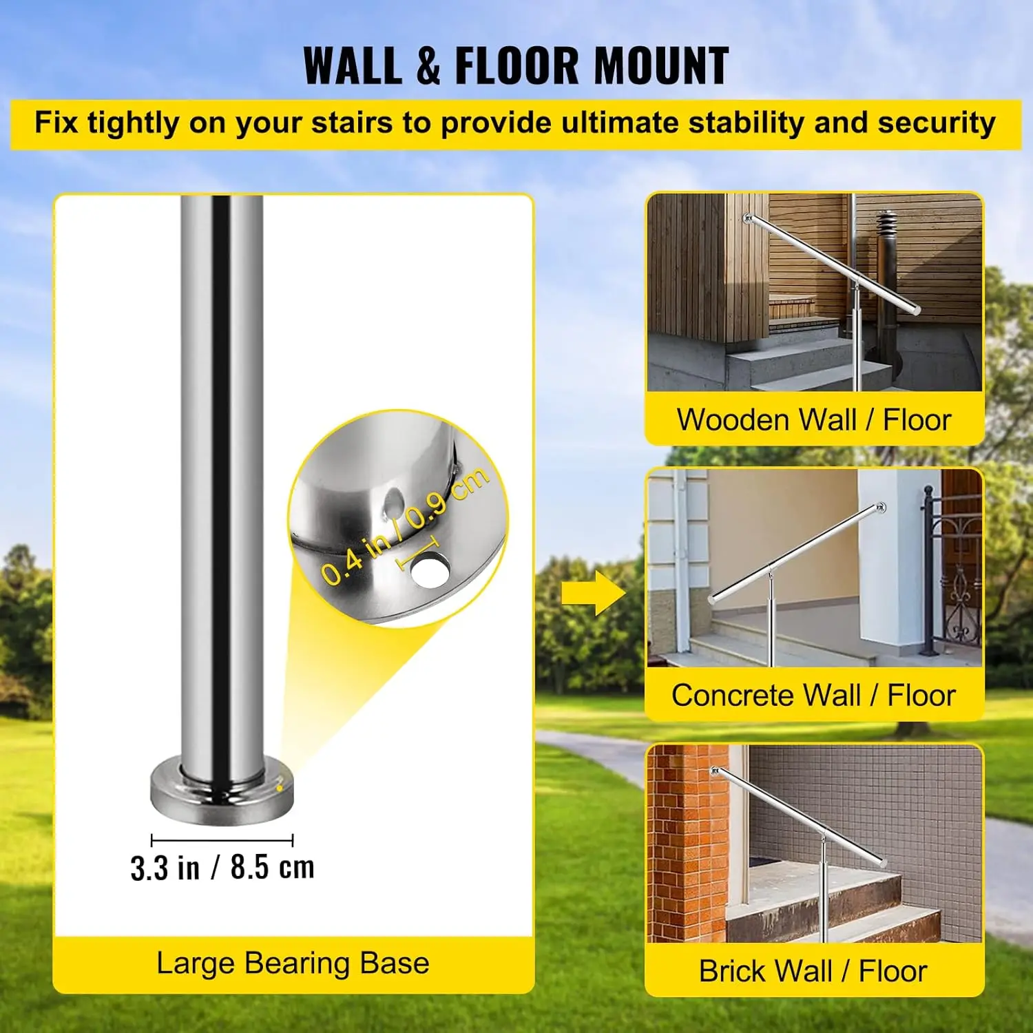 Step Handrail 304 Stainless Steel Stair Railing 3-4 Step for Indoor and Outdoor Adjustable Metal Hand Rails for Steps