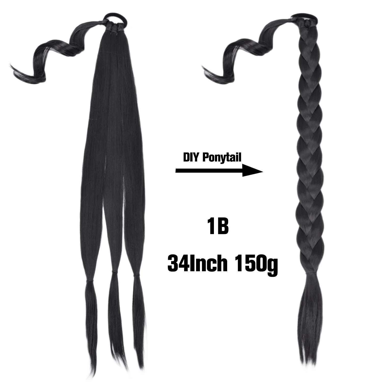 Long Braided Ponytail Extension For Black Women Long Straight Wrap Around Ponytail Braid Natural Soft Hair Piece for Women 34‘’