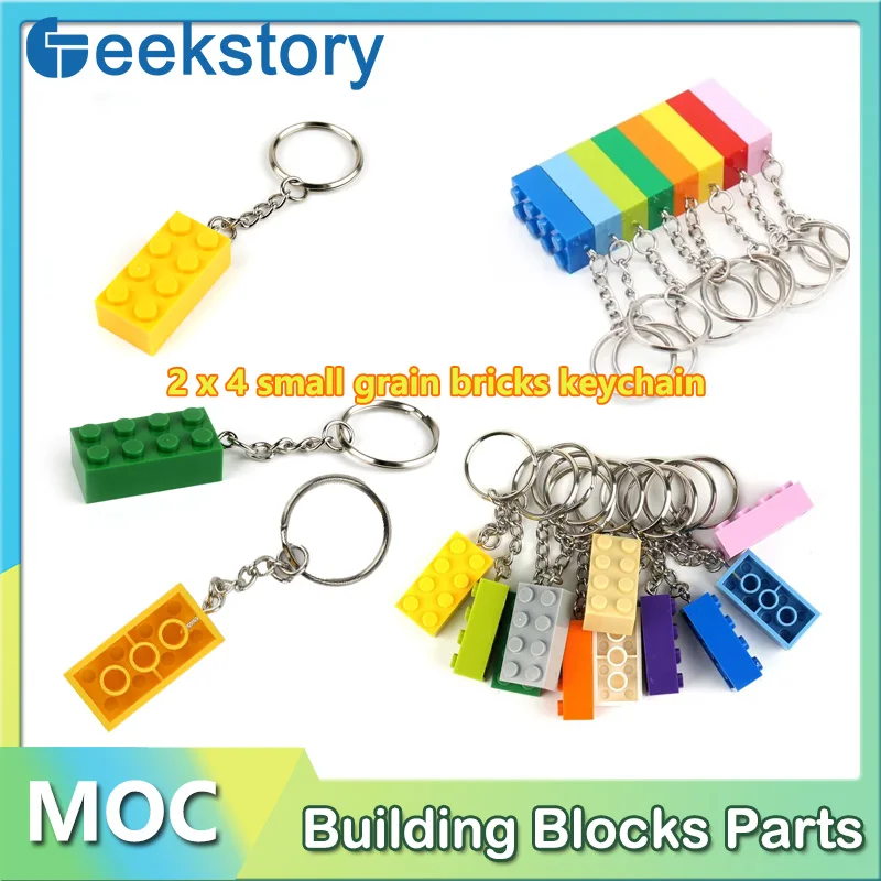 10PCS/Set Colorful Small Pellet 2 x 4 Key Chain Building Blocks Creative Keychain DIY Hanging Ring MOC Bricks Plate Toys Gift