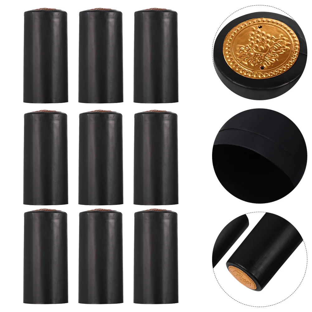 

50 Pcs Sealer Preserver Shrink Film Bottles Caps Black Plastic Sealing