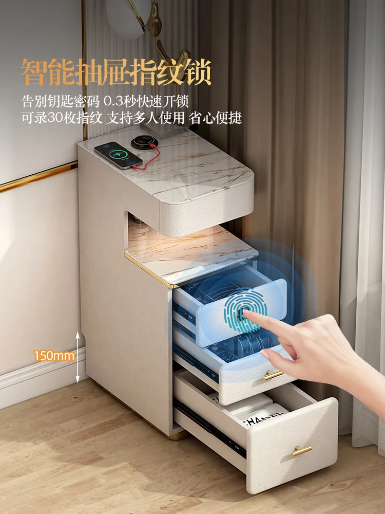 Bedroom Smart Bedside Table Narrow Gap Side Table with Fingerprint Lock Wireless Charging