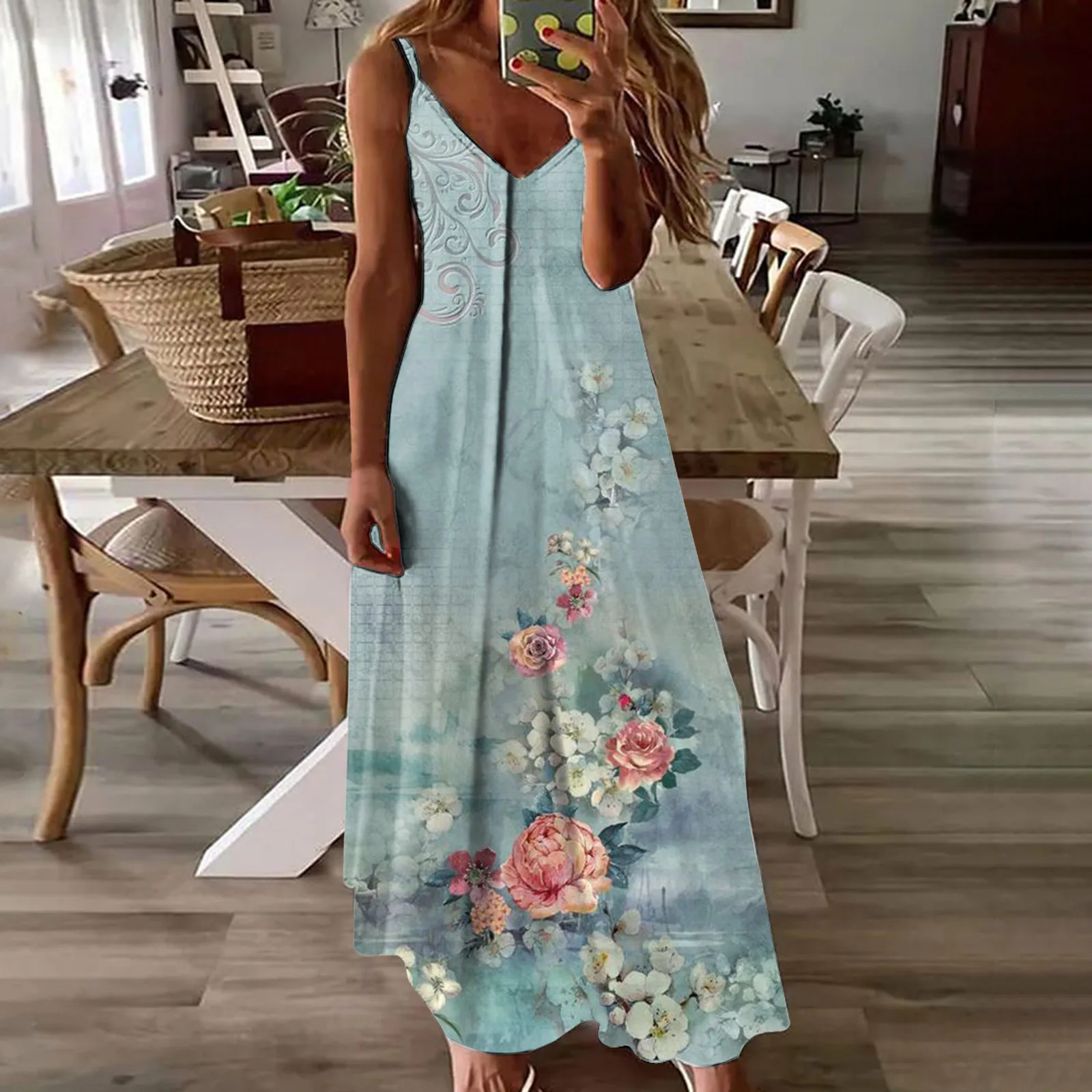 

Summer Dresses For Women Sexy Outfits Chic Sleeveless V Neck Long Flower Print Dress Female Causal Beach Vestidos Outwear 2024