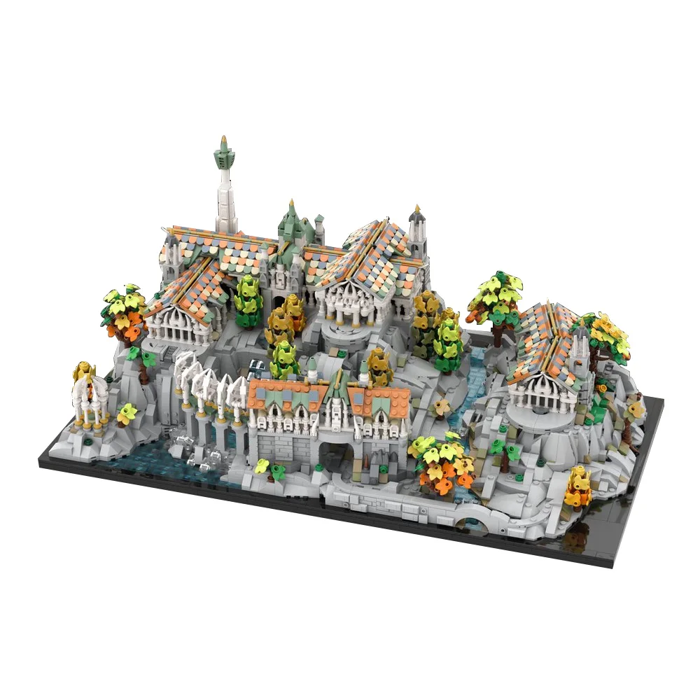 MOC Architettura Medievale Rivendelledss mini mestiere Building Blocks Scena di film Castello Modello Mattoni Giocattolo assemblato fai da te Regalo per bambini