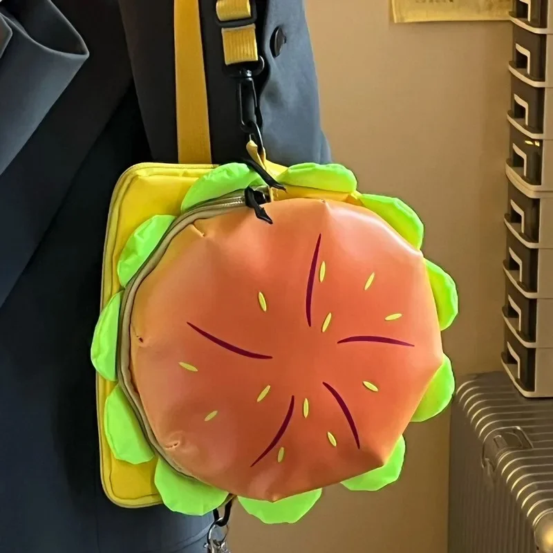 New Cartoon Hamburger Messenger Bag  Large Capacity Multi-Layer Bag Waterproof Parent Child Backpack Birthday Gift Toys