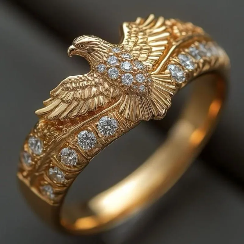 New European American Eagle Spread Wings Ring - Gold Animal Shape Versatile Fashion Jewelry Accessory For Men And Women