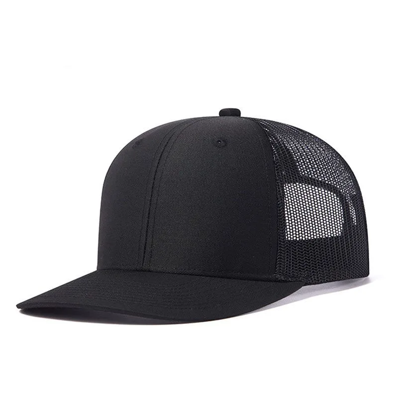 Black Half Net Micro Bend Brand Cap solid black mesh breathable snapback hat adult outdoor sports beach trucker cap wholesale