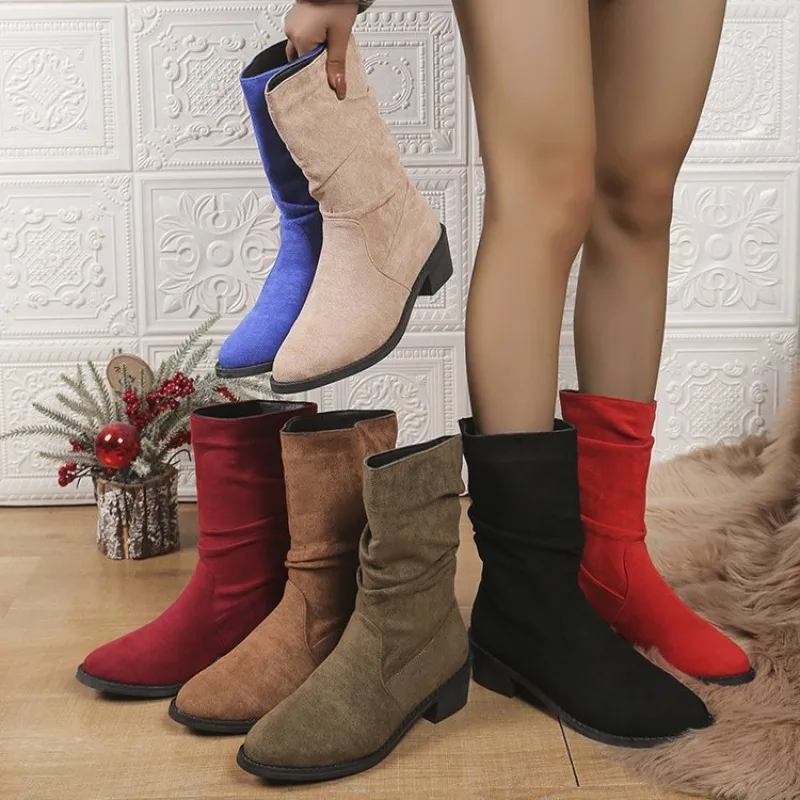 Sexy Women’s Boots Winter Keep Warm Over The Knee Boot Faux Suede Thigh High Boots Round Head Comfortable Lace Up Shoes Low Heel