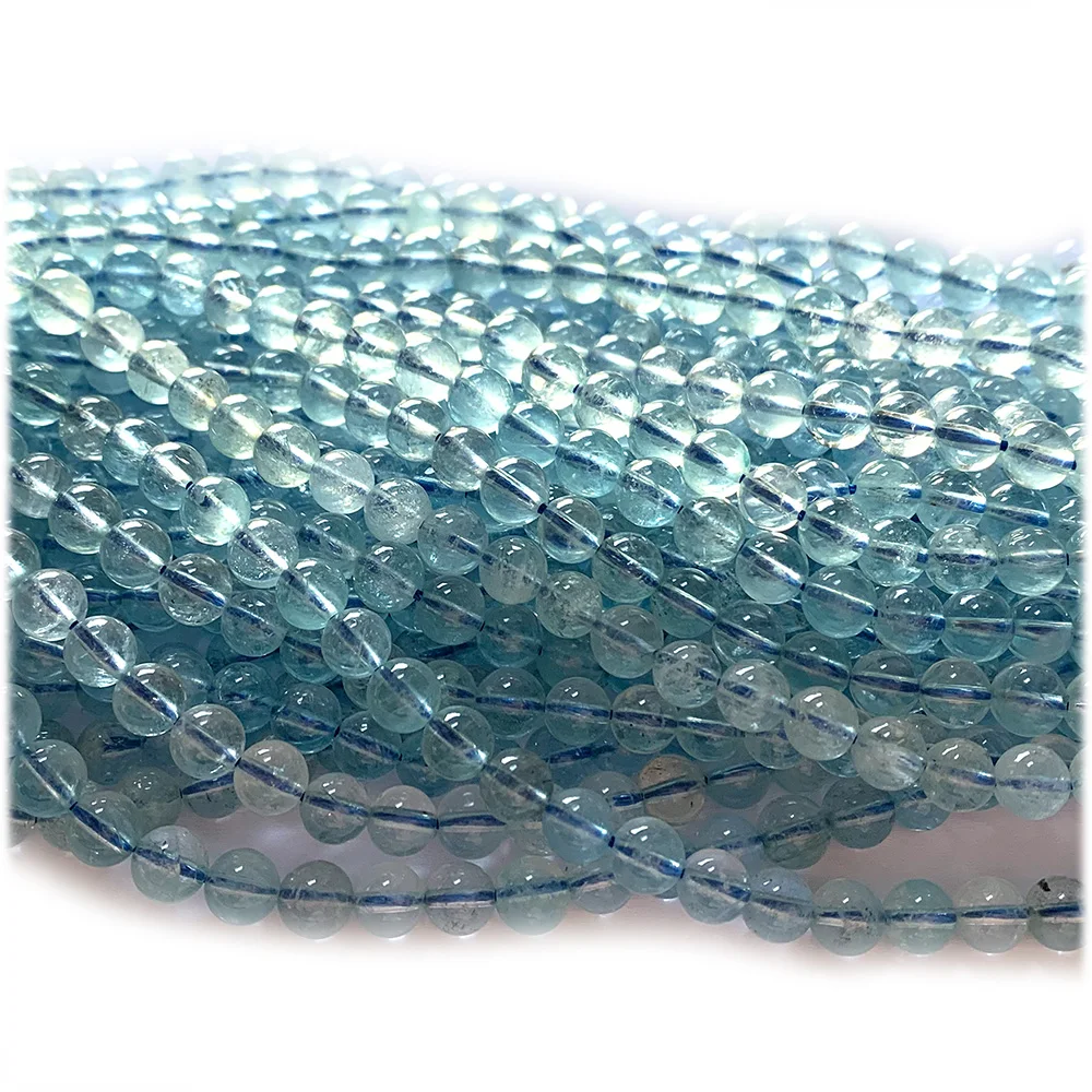 Veemake Natural Clear Blue Green Aquamarine Round Loose Beads For Jewelry Makin 08255