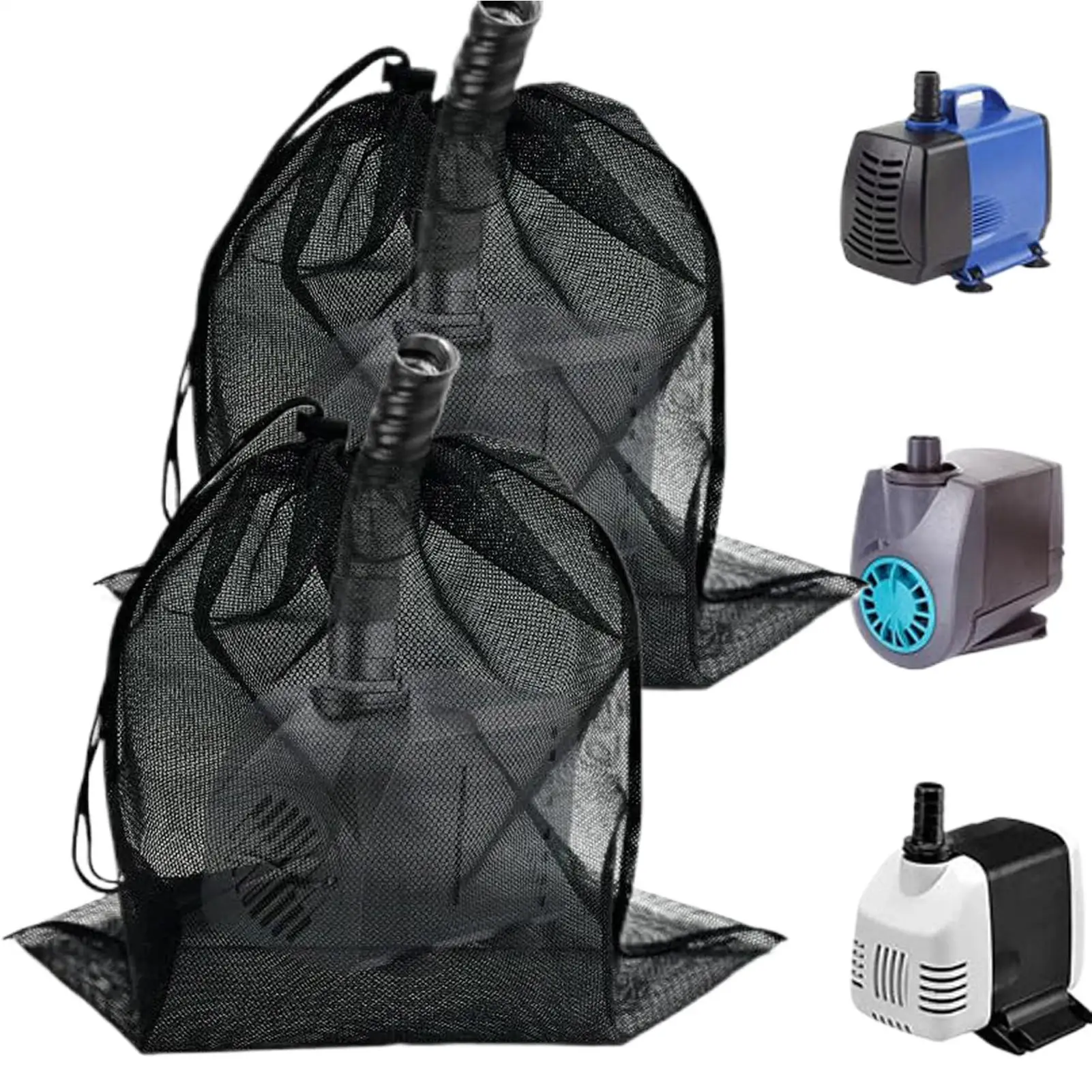 2PCS Water Pump Filter Mesh Bag Anti-clog Barrier Protector with Drawstring Reusable Filter Pond Biological leafs Rubbish