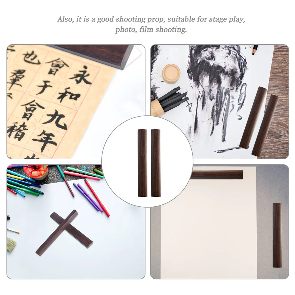 

1 Pair Solid Wood Paperweight Black Ebony Calligraphy Letterweight For Desktop, Painting Writing Tool, Pressing Block, Wood