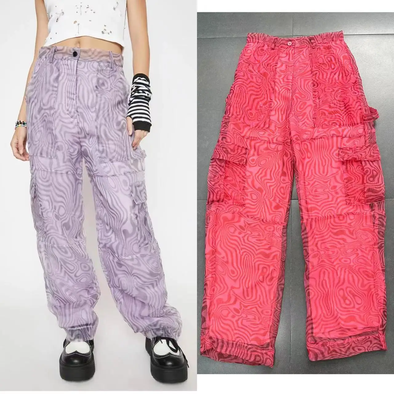 

Pink Leopard Print Marble Texture Ogees Hard Goods Workwear Pants Women's Casual Trousers Commute Style Polyester Fiber