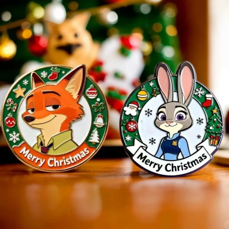 

Zootopia Round Metal Badge Fridge Magnet Two in One Premium Brooch Simple Versatile Clothing Backpack Gift for Fans Collectors