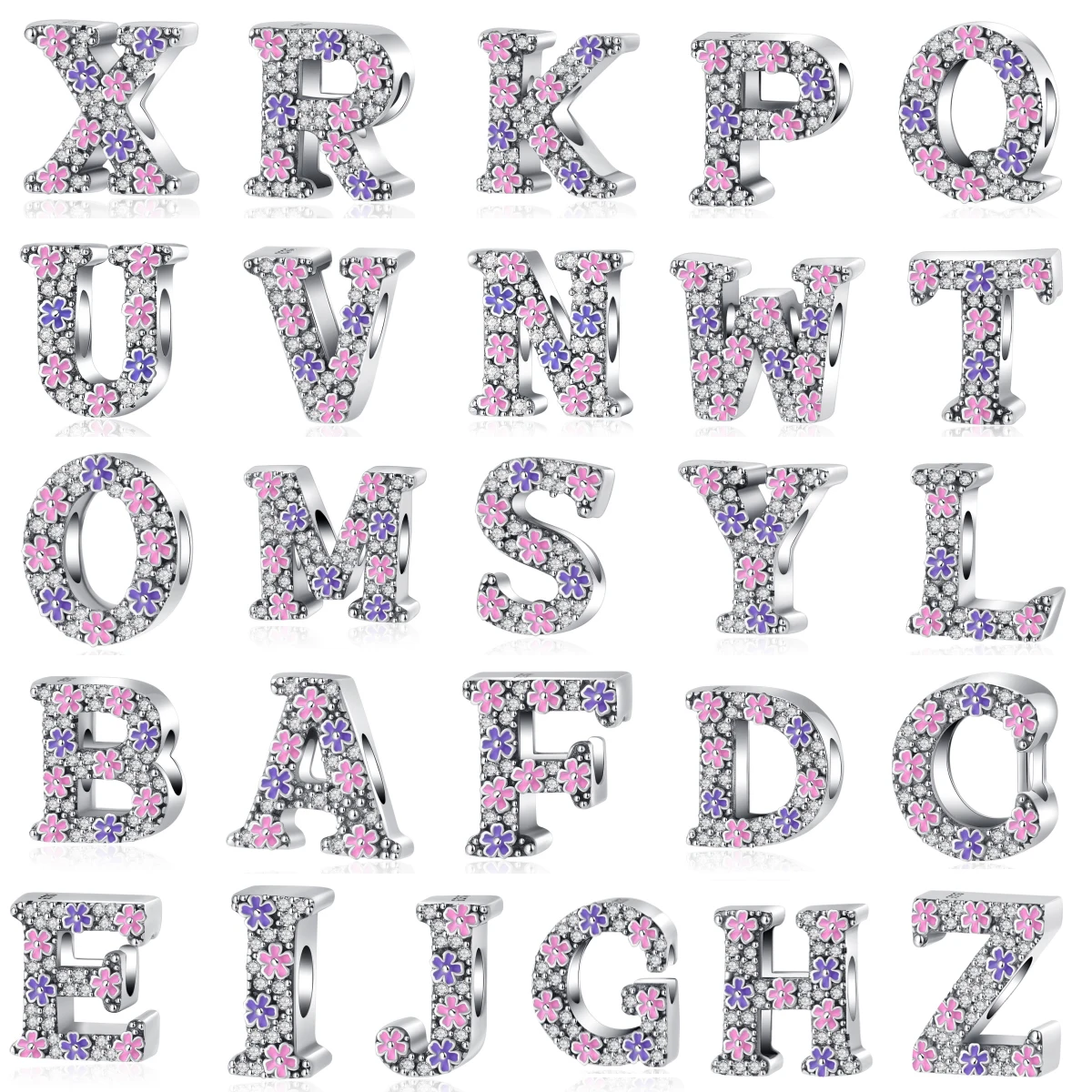 

2025 Fashion New 925 Sterling Silver Colorful Flowers 26 Letter A-Z Charm Bead Fit Original Bracelet Jewelry For Exquisite Gift