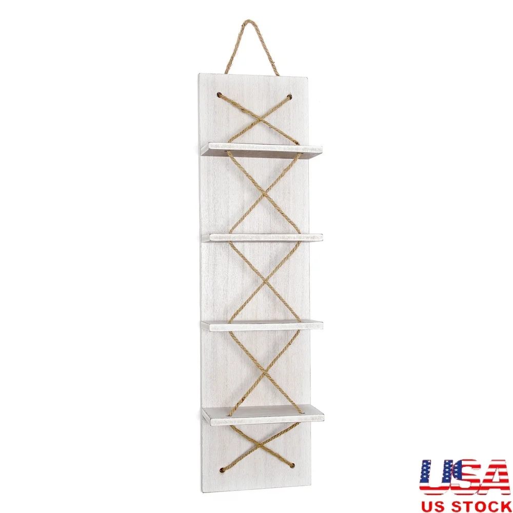 

Elegant 30 Inch Nautical Rope Wall Mounted Wine Rack Holds 4 Bottles Rustic Farmhouse Coastal Decor Storage Solution
