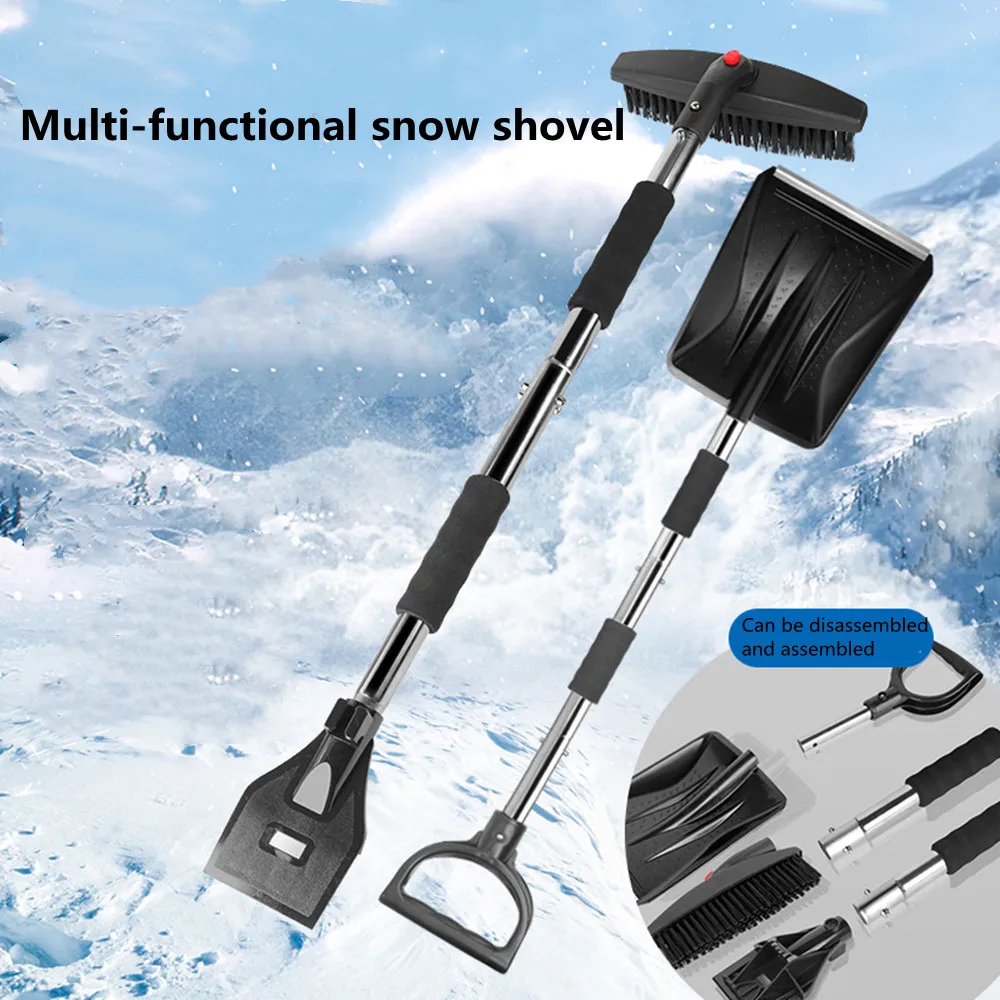 Car Snow Shovel Metal Stainless Steel Telescopic Rotating Ice Shovel Detachable Assembly Car Snow Removal Shovel