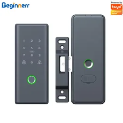 Double side Rim door lock fingerprint Code Card deadbolt Tuya Remote control Sync exist Lock Smart Door Lock For Singapore