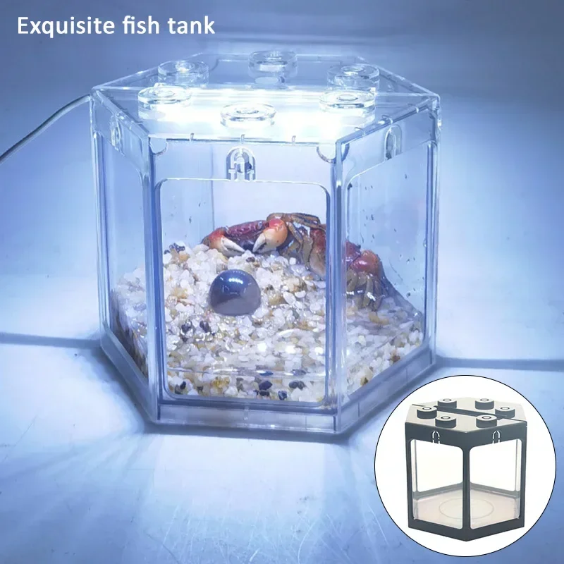 Creative Desktop Block Fish Tank Hexagonal Pet Breeding Box Aquarium Breeding Box Betta Turtle Crab Viewing Portable Fish Tank