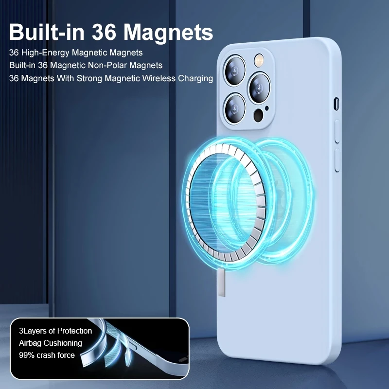 For Magsafe Magnetic Cases For iPhone 15 14 11 13 12 Pro Max 15 Plus Wireless Charge Case Silicone Soft Cover Phone Accessories