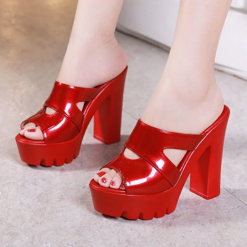 Slippers Women\'s Wear 2023 Summer New Fish Mouth All-match Casual Waterproof Platform Thick High-heeled Thick-heeled Sandals Red