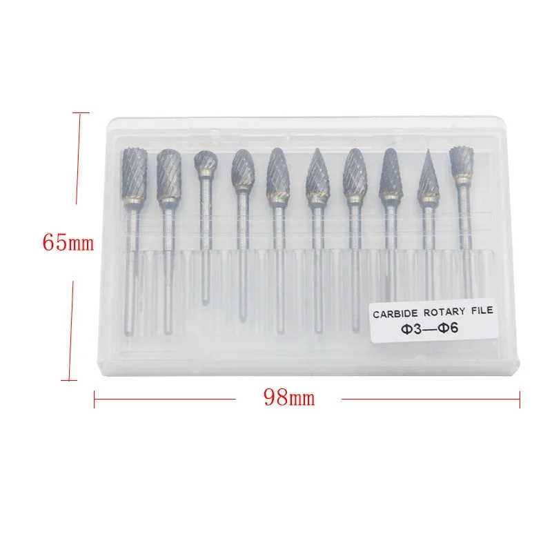 10PCS 3mm Shank 6mm Coarse Teeth Tungsten Carbide Rotary File Burr for Grinding Wood Aluminum Milling Cutter Woodworking Tools