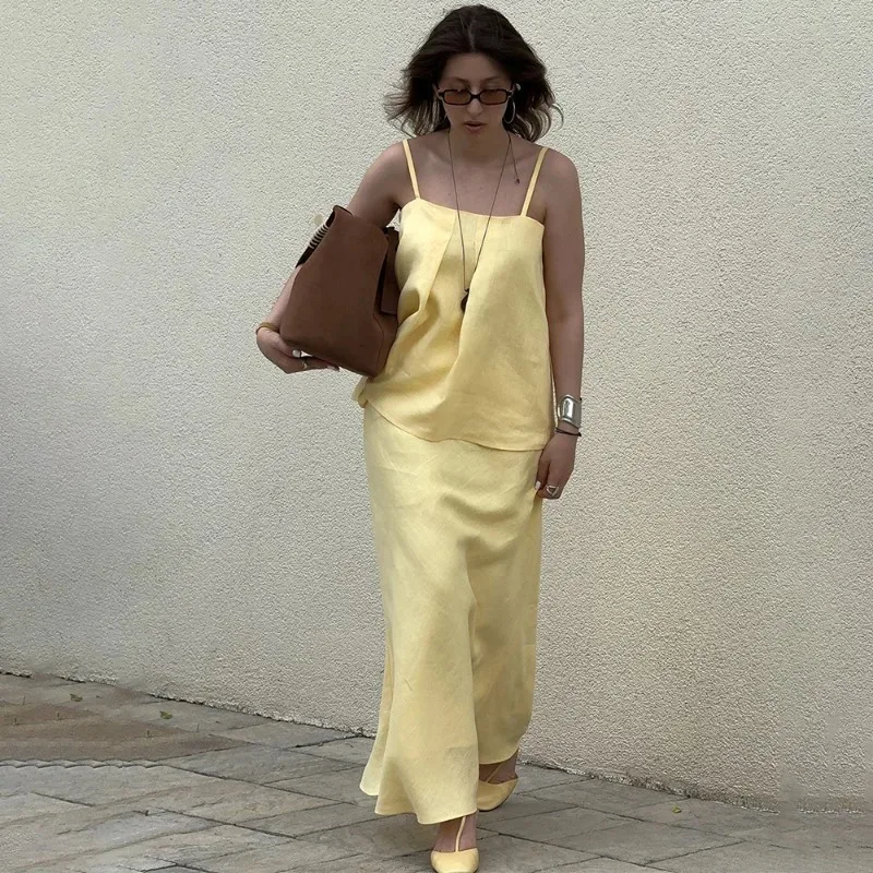 Tuularose جديد 2 قطعة فستان مجموعة موضة بلا أكمام الرسن الأعلى تنورة غير رسمية مجموعات الصلبة الشارع الشهير عطلة شيك فستان نسائي مجموعة #4