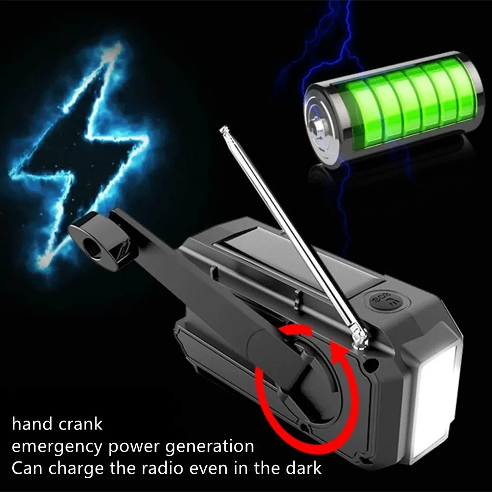 المحمولة AM/FM/WB الفرقة راديو الإضاءة مصباح يدوي الطاقة الشمسية كرنك اليد الجيل بنك الطاقة في حالات الطوارئ مشغل MP3 المتكلم SOS