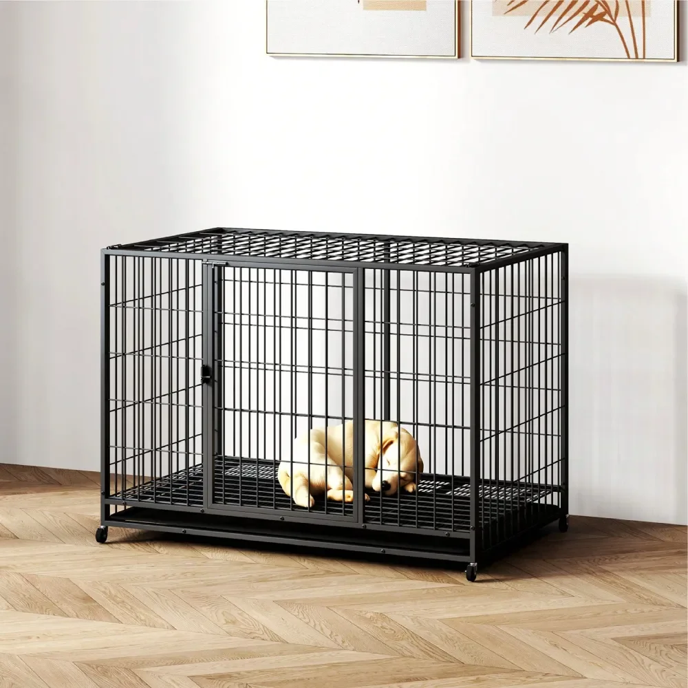 

42 38 Inch Dog Crates For Large Dogs Folding Metal Wire Cages Dog Kennel Pet Cage With DoubleDoor,Removable Tray