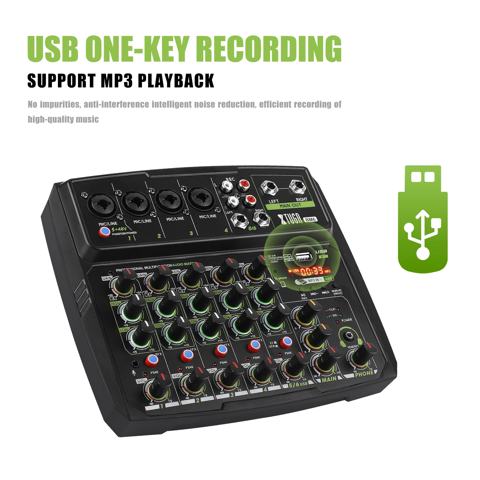 TLF Xtuga Studio Mixing Console Professionale Dj 6 Canali Mini Piccolo o Mixer