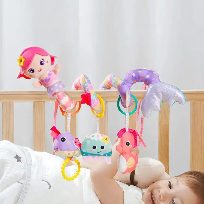 Plush Crib Toy Mermaid Musical Rattle Toy Textured Activity Plush With Music Box Rattles BB Squeaker For 0-3 Years Old Toddler