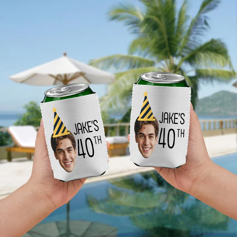 4/8 Stück personalisierte Geburtstagsfeier Gesicht Foto Bierdose Kühler Hülse individueller Name Alter Geburtstag Isolation Ärmel Geburtstagsdekoration
