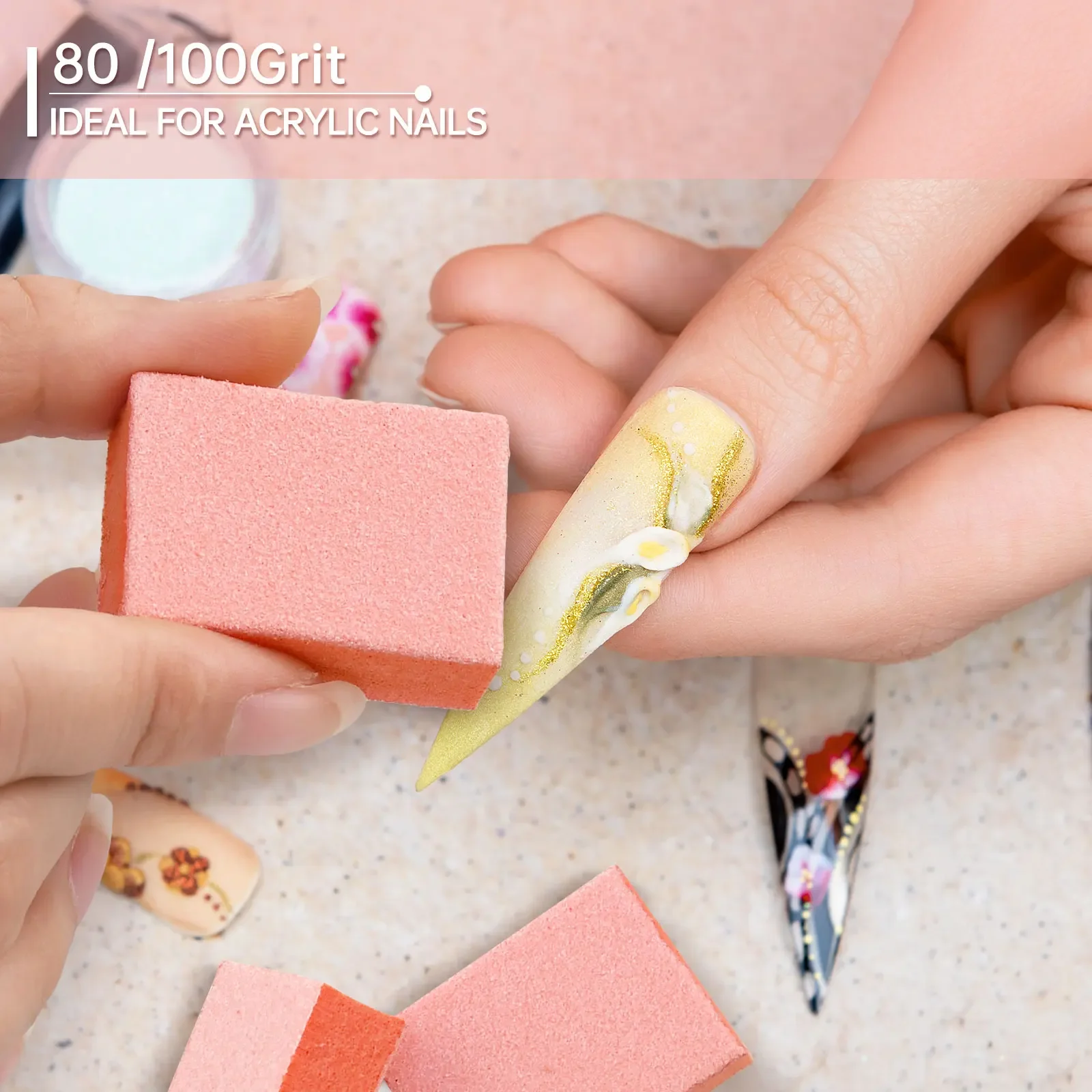 100pcs Mini Nail File Blocks 80/100/180/240 Buffing Sponge for Acrylic Natural Nail Polish Sanding Buffer Manicure Pedicure Tool
