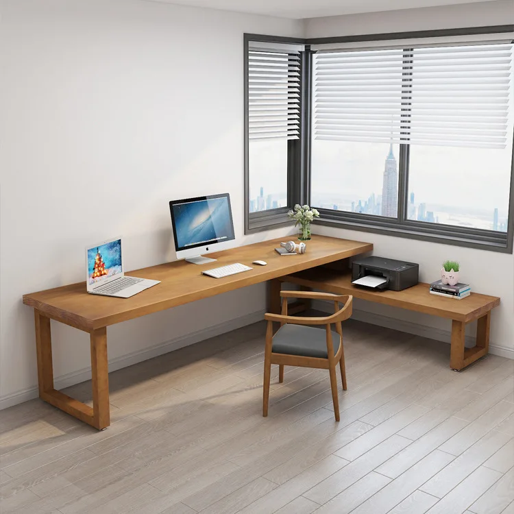 Simple solid wood desk, high and low table, computer desktop office combination table