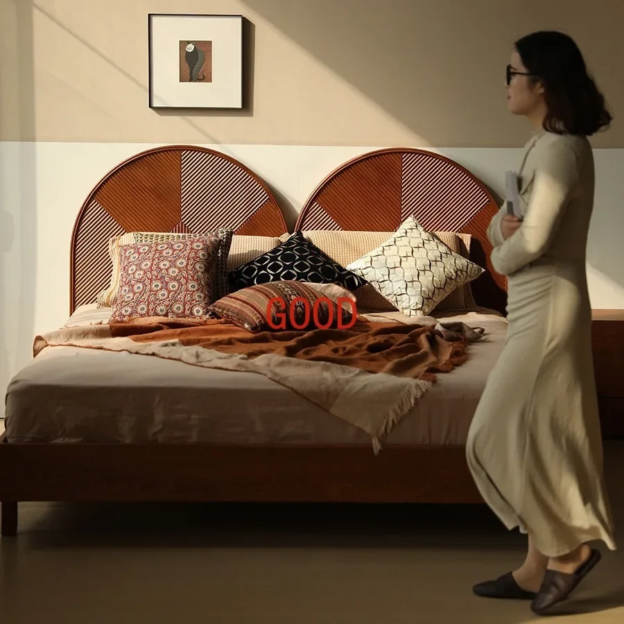 

Североамериканская двуспальная кровать из черного ореха из цельного дерева, японская главная спальня, большая кровать 1,8 м