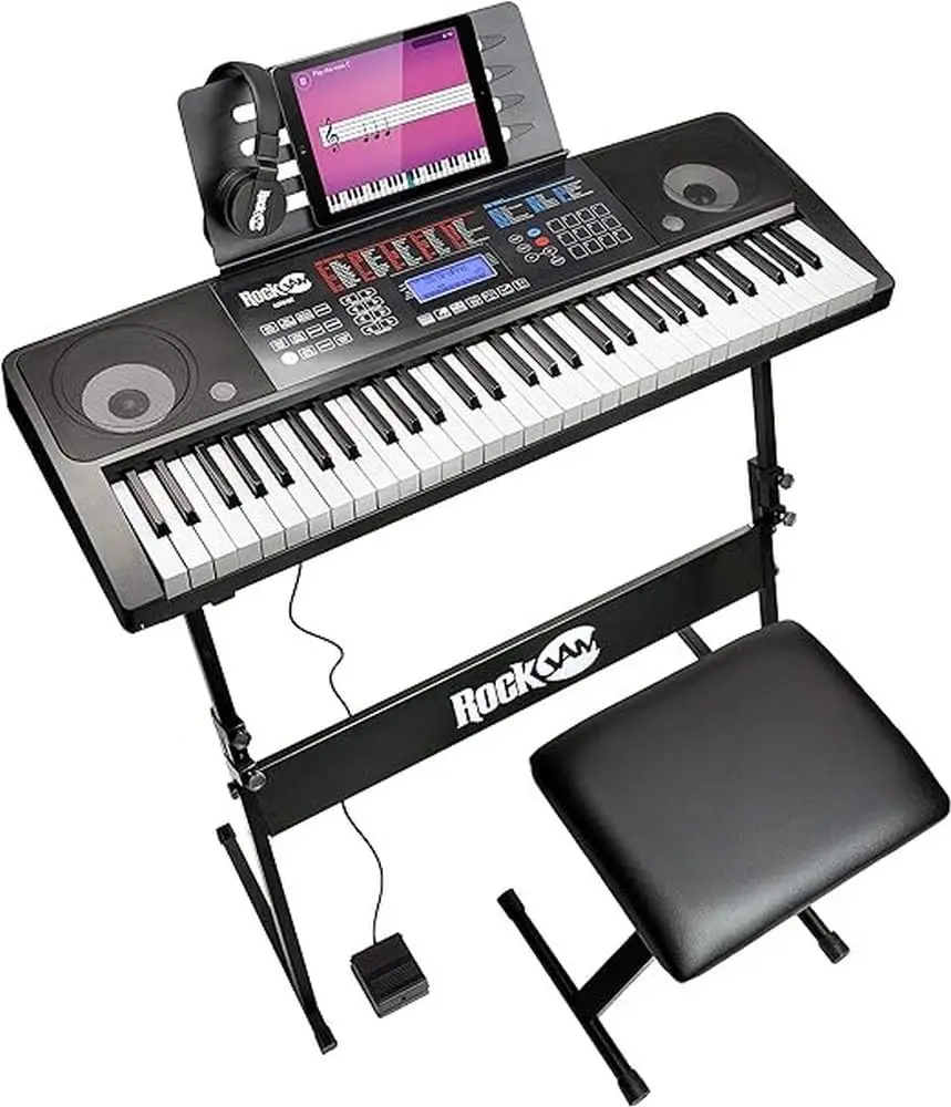 61 Key Touch Display Piano Kit with Digital  Bench, Electric  Stand, Headphones  Note Stickers