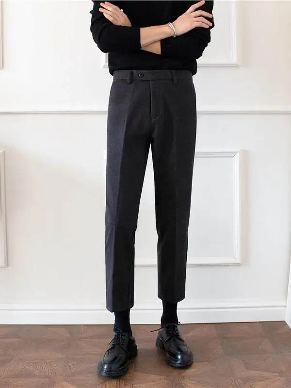 

Мужские утепленные шерстяные брюки для осени и зимы, повседневные, приталенные, длинные, для подростков