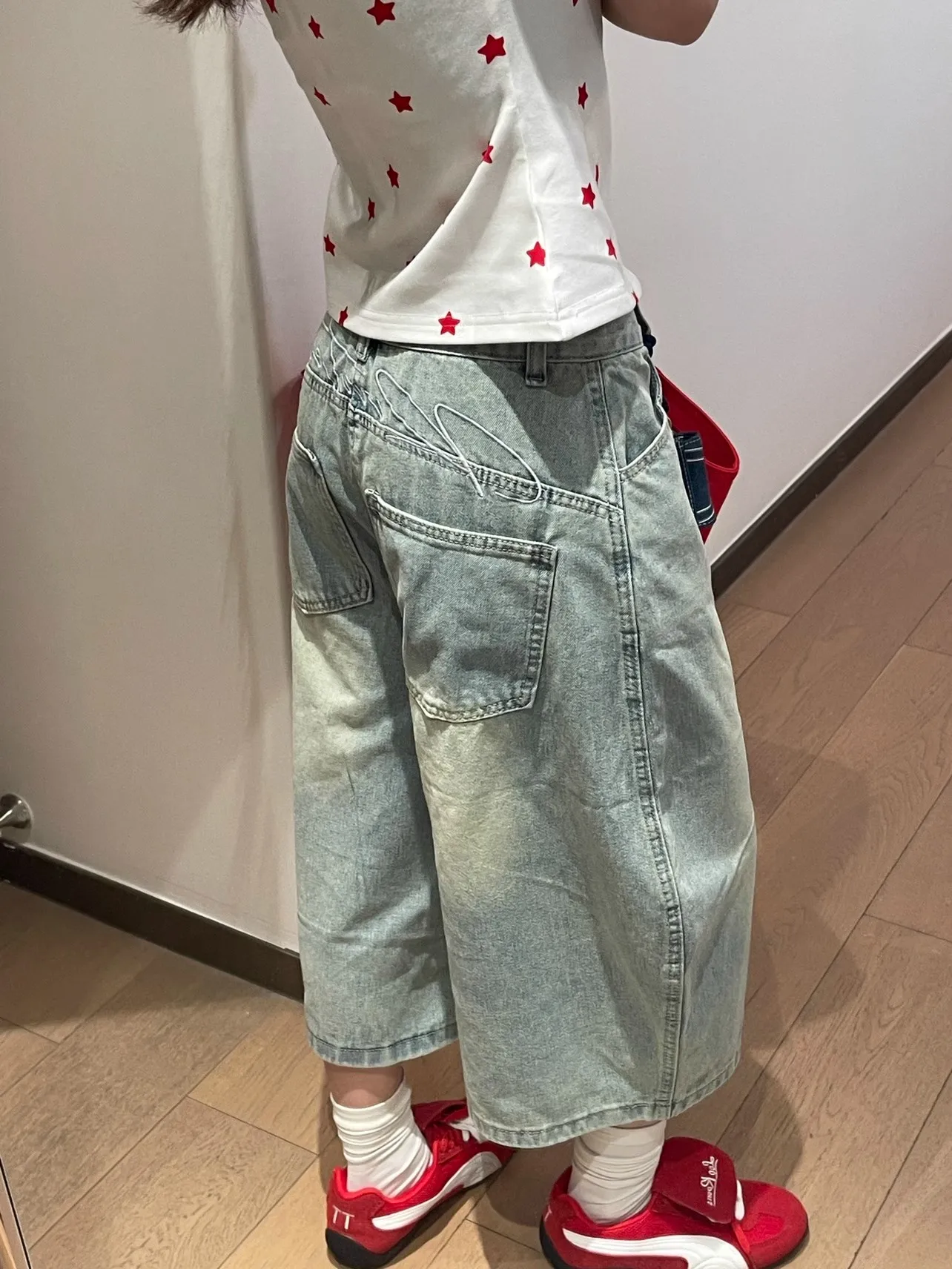 الأمريكية الرجعية الهيب هوب فضفاض العجل طول جان الجرونج الشارع الأزرق جيوب السراويل النسائية Y2K غسلها ايمو عارضة الدنيم بنطلون