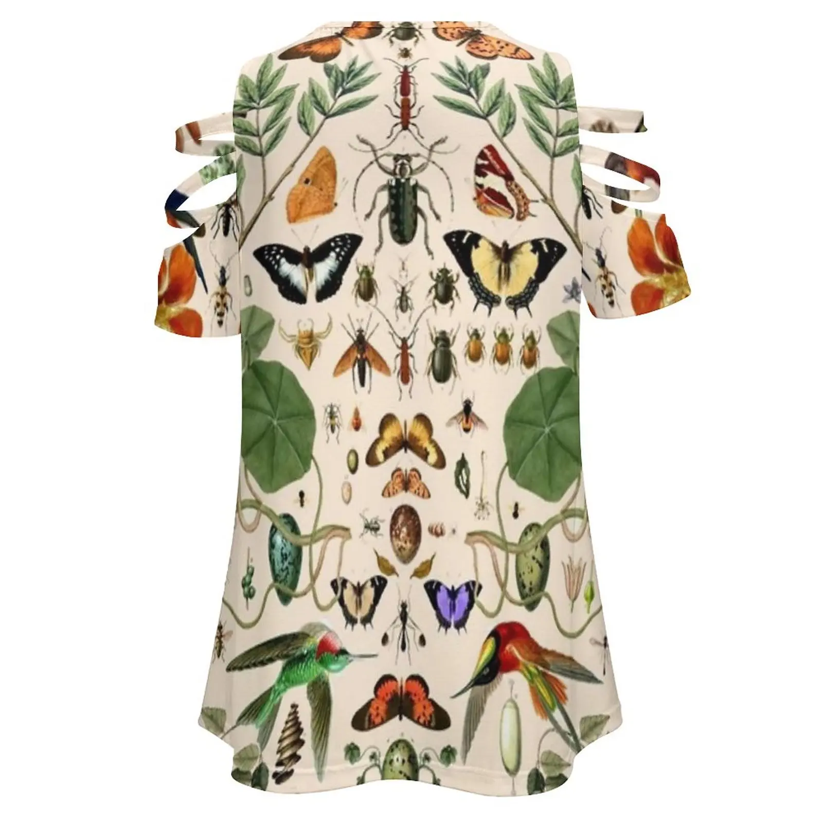 女性のためのヴィンテージプリントTシャツ,セクシーなジッパートップ,ナチュラルバタフライ,シームレス,詳細,404