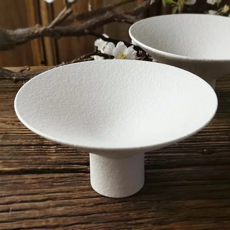 Creative Stone Pattern Round Ceramic Plate Irregular Tall Leg Candy Fruit Plate Cartoon Table Storage Bowl Dining Tableware Home
