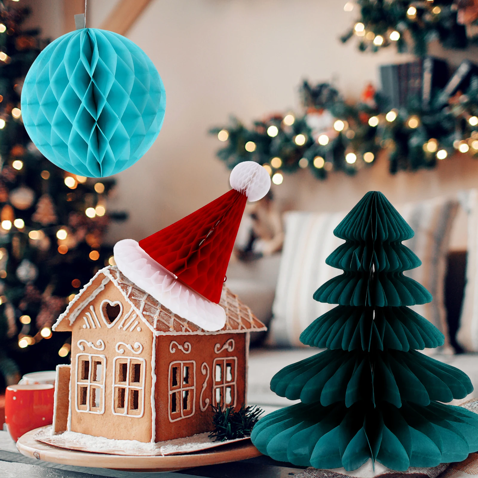 

14pcs Christmas Honeycombs Decor Party Supplies Hanging Banner Festive Holiday Decoration Home Office Wall Window