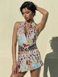 kliou Aesthetic Sexy Dresses Women Colorful Printed Midnight Clubwear Halter Low Neck Backless Ruffle Bodycon Hot Party Vestidos