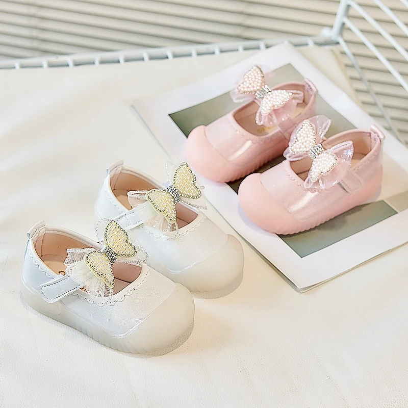 

Baby Girls Flats Toes Capped Lace Bows Kids Walking Shoes Soild Color Versatile 2025 New Fashion Girls Princess Shoes Size 16-25