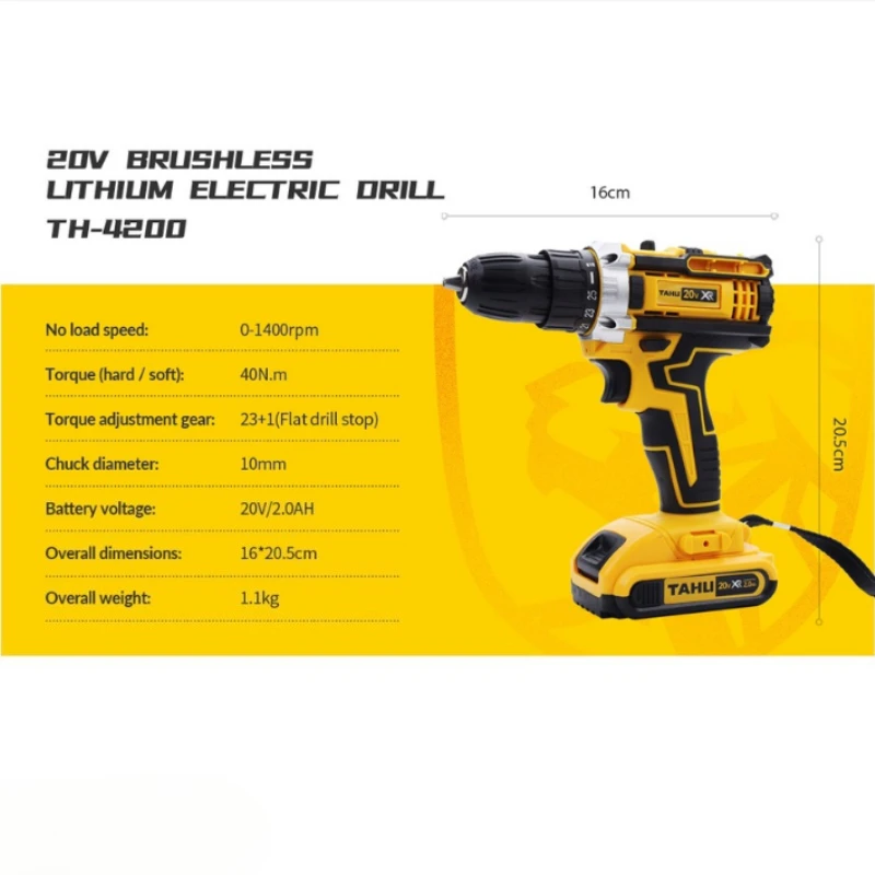 

TAHU Handdrill To Impact Drill 20V Electric Screwdriver Home Multi Functional Lithium Battery Rechargeable Pistol Drill