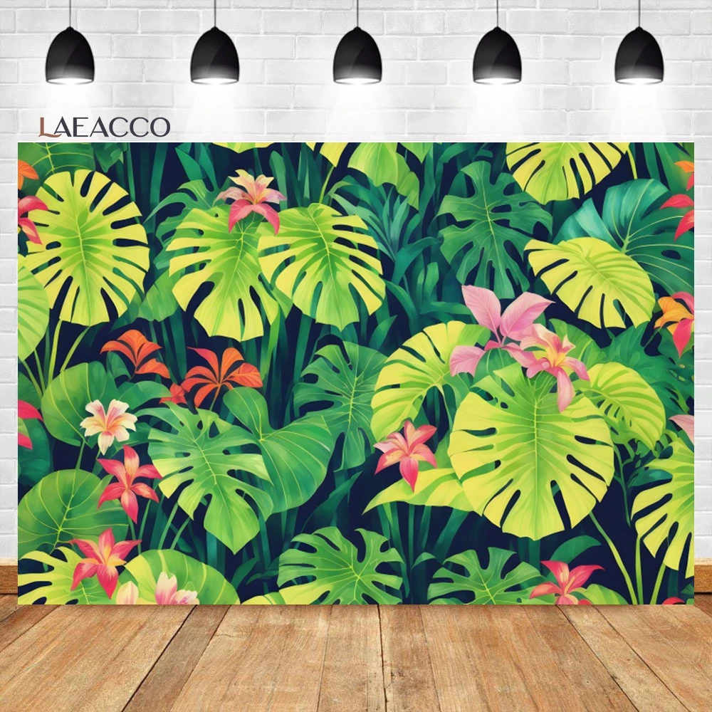 

Laeacco Green Tropical Palm Leaves Backdrop Summer Jungle Safari Plants Hawaiian Aloha Party Portrait Photography Background